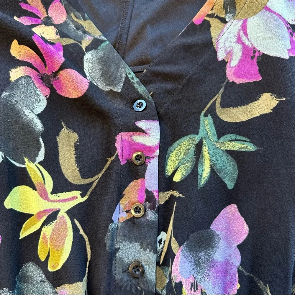 Ava & Viv Women 3X Maxi Dress Black Floral Multi Sheer Tiered Flutter Sleeves - Picture 12 of 14